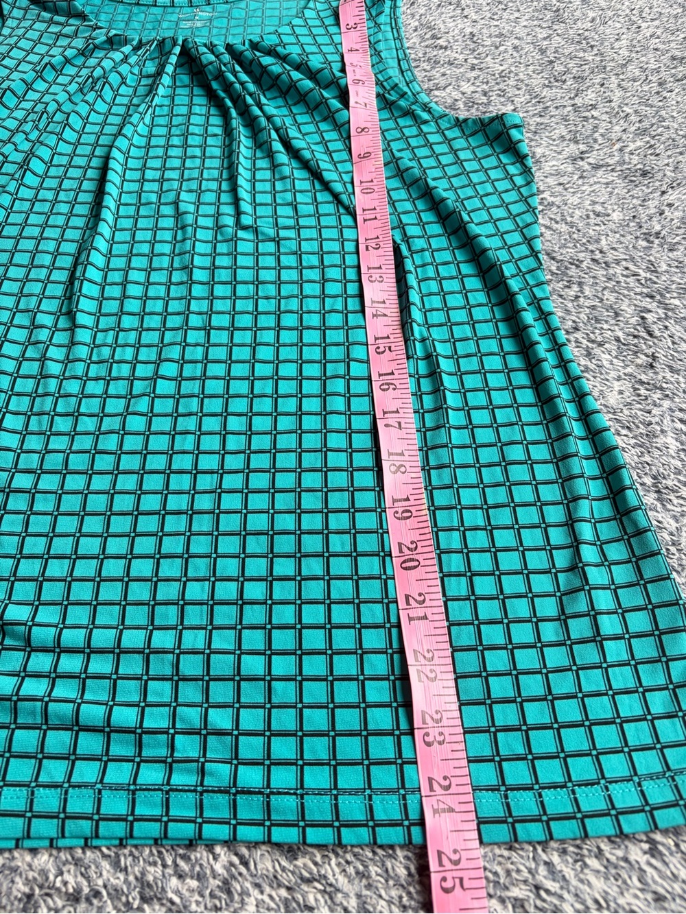 Worthington Teal Grid-Print Sleeveless Pleated Top Size M - Picture 6 of 7